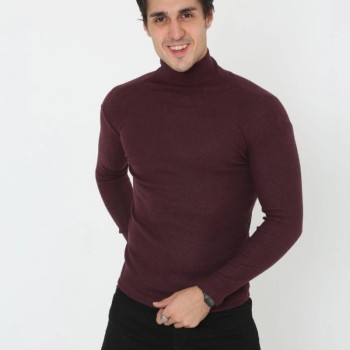 Erkek Fitilli Kaşkorse Kumaş Boğazlı Full Likralı Slimfit Body - Bordo