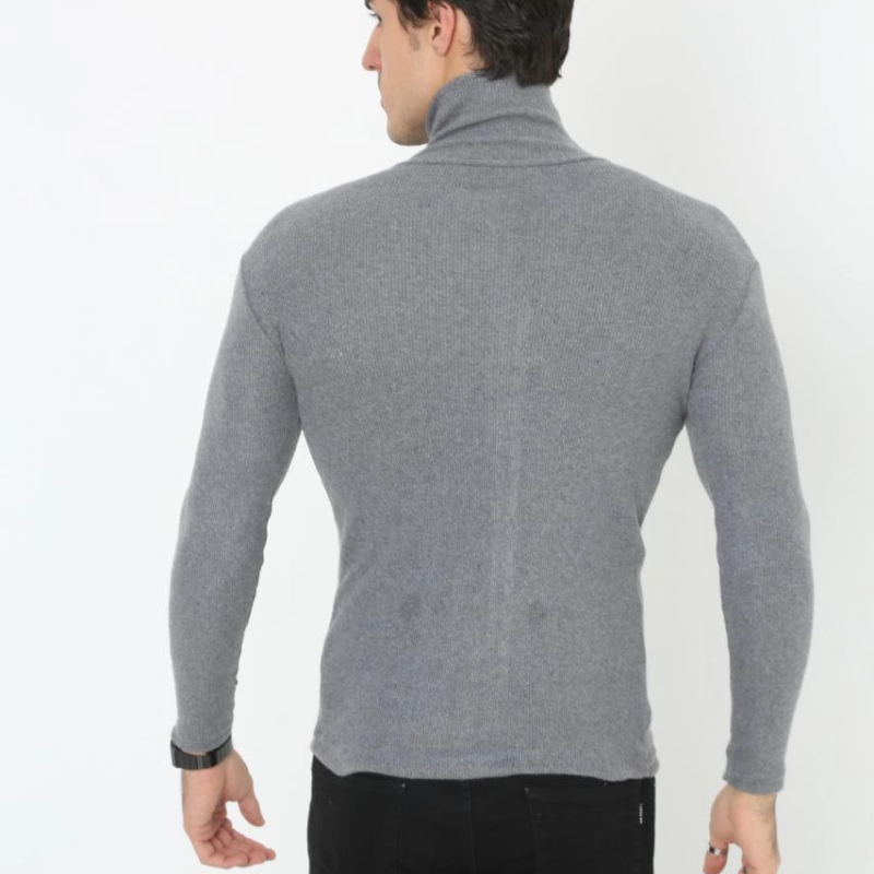 Erkek Fitilli Kaşkorse Kumaş Boğazlı Full Likralı Slimfit Body - Füme