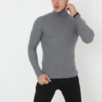 Erkek Fitilli Kaşkorse Kumaş Boğazlı Full Likralı Slimfit Body - Füme