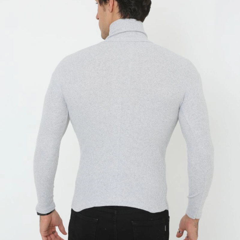 Erkek Fitilli Kaşkorse Kumaş Boğazlı Full Likralı Slimfit Body - Gri