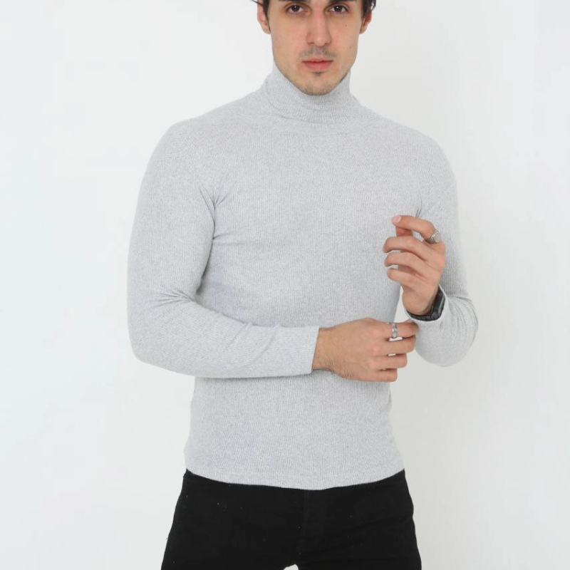 Erkek Fitilli Kaşkorse Kumaş Boğazlı Full Likralı Slimfit Body - Gri