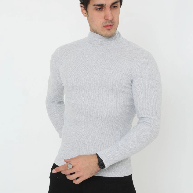 Erkek Fitilli Kaşkorse Kumaş Boğazlı Full Likralı Slimfit Body - Gri