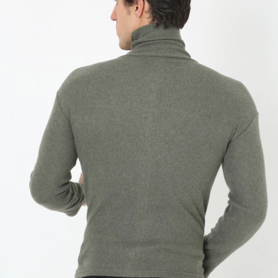 Erkek Fitilli Kaşkorse Kumaş Boğazlı Full Likralı Slimfit Body - Haki