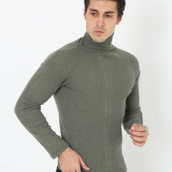 Erkek Fitilli Kaşkorse Kumaş Boğazlı Full Likralı Slimfit Body - Haki