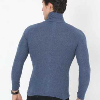 Erkek Fitilli Kaşkorse Kumaş Boğazlı Full Likralı Slimfit Body - İndigo