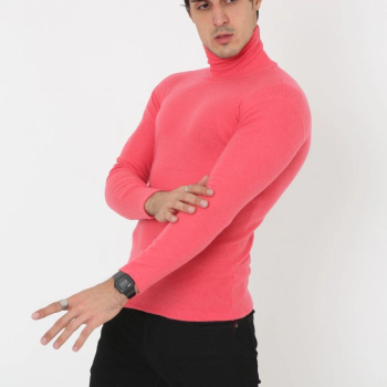 Erkek Fitilli Kaşkorse Kumaş Boğazlı Full Likralı Slimfit Body - Pembe