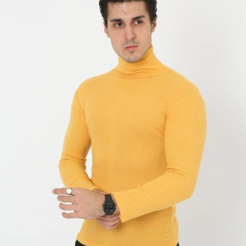 Erkek Fitilli Kaşkorse Kumaş Boğazlı Full Likralı Slimfit Body - Sarı