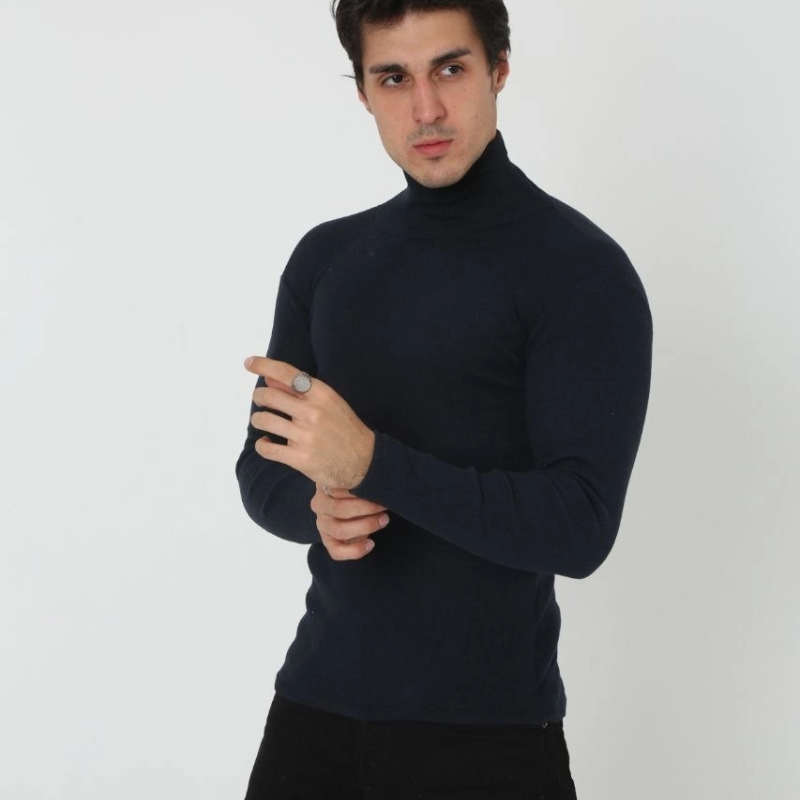 Erkek Fitilli Kaşkorse Kumaş Boğazlı Full Likralı Slimfit Body - Siyah