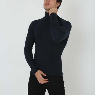 Erkek Fitilli Kaşkorse Kumaş Boğazlı Full Likralı Slimfit Body - Siyah