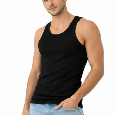 Erkek Fitilli Likralı Kaşkorse Atlet Vücuda Oturan Basic Şıklık - Siyah