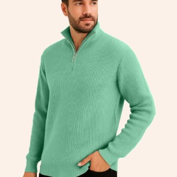 Erkek Fitilli Triko Kazak 3’lü Set Mint Yeşili Siyah Füme Kalın Dokuma Pamuklu Regular Fit