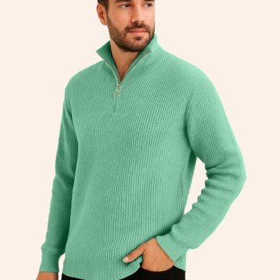Erkek Fitilli Triko Kazak 3’lü Set Mint Yeşili Siyah Füme Kalın Dokuma Pamuklu Regular Fit