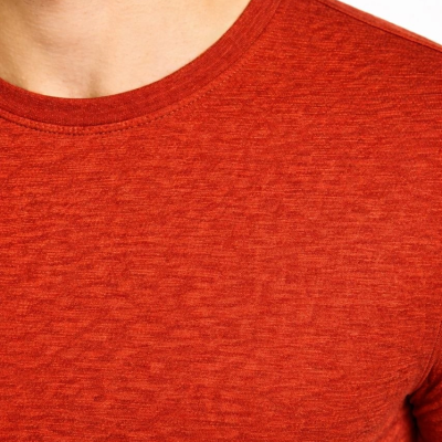 Erkek Flam Kumaş Melanj Dokulu Regular Fit Tişört Bisiklet Yaka Yazlık T-Shirt - Kiremit