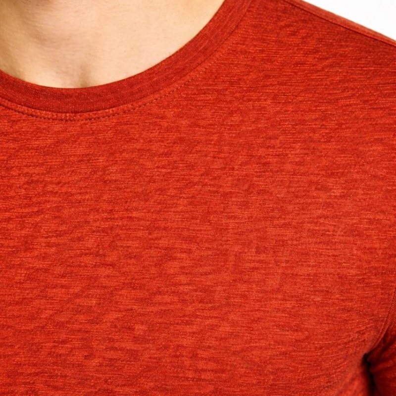 Erkek Flam Kumaş Melanj Dokulu Regular Fit Tişört Bisiklet Yaka Yazlık T-Shirt - Kiremit