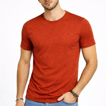 Erkek Flam Kumaş Melanj Dokulu Regular Fit Tişört Bisiklet Yaka Yazlık T-Shirt - Kiremit