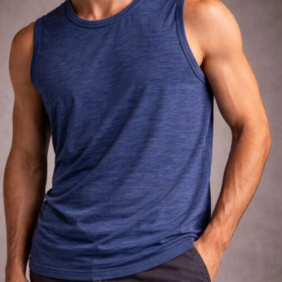 Erkek Flamlı Kumaş Kolsuz Atlet Günlük Fitness Spor T-Shirt - İndigo