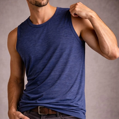 Erkek Flamlı Kumaş Kolsuz Atlet Günlük Fitness Spor T-Shirt - İndigo