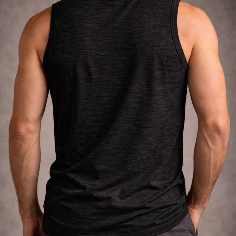 Erkek Flamlı Kumaş Kolsuz Atlet Günlük Fitness Spor T-Shirt - Siyah