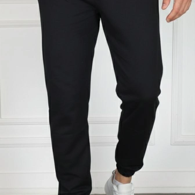 Erkek Jogger Eşofman Altı Cepli, Paça Lastikli , Spor Pantolon - Siyah