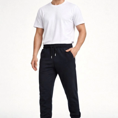 Erkek Jogger Eşofman Altı Cepli, Paça Lastikli , Spor Pantolon - Siyah