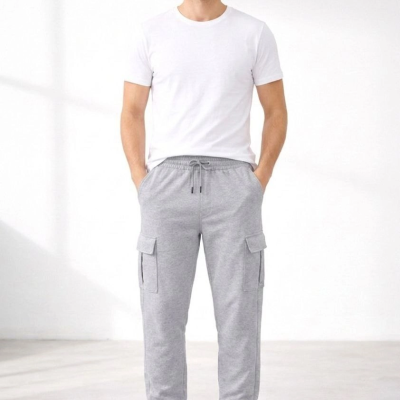 Erkek Jogger Eşofman Altı Kargo Cepli Lastikli Paça Spor Pantolon - Gri