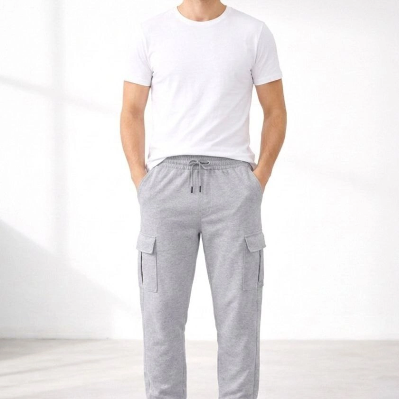 Erkek Jogger Eşofman Altı Kargo Cepli Lastikli Paça Spor Pantolon - Gri