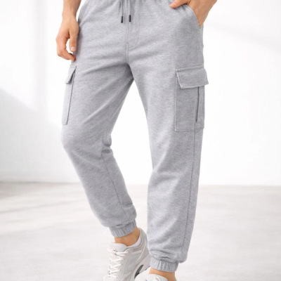 Erkek Jogger Eşofman Altı Kargo Cepli Lastikli Paça Spor Pantolon - Gri