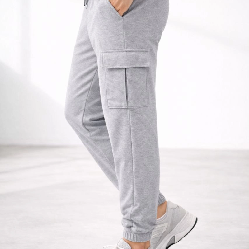 Erkek Jogger Eşofman Altı Kargo Cepli Lastikli Paça Spor Pantolon - Gri