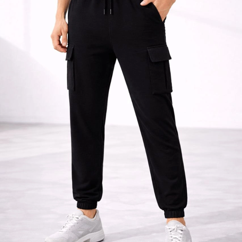 Erkek Jogger Eşofman Altı Kargo Cepli Lastikli Paça Spor Pantolon - Siyah