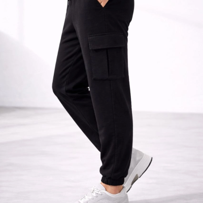 Erkek Jogger Eşofman Altı Kargo Cepli Lastikli Paça Spor Pantolon - Siyah