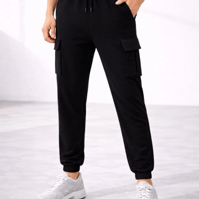 Erkek Jogger Eşofman Altı Kargo Cepli Lastikli Paça Spor Pantolon - Siyah