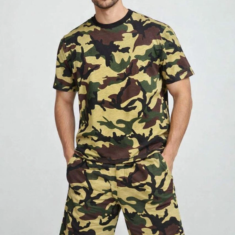 Erkek Kamuflaj Desenli Tişört Şort Takım Regular Fit Spor 2’li - Kamuflaj