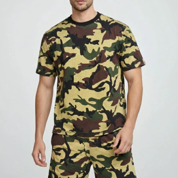 Erkek Kamuflaj Desenli Tişört Şort Takım Regular Fit Spor 2’li - Kamuflaj