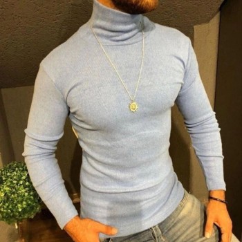 Erkek Kaşkorse Boğazlı Full Likralı Fitilli Body Kazak - Gri