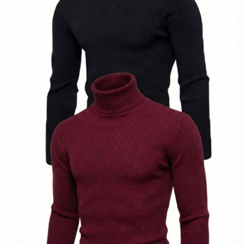 Erkek Kaşkorse Boğazlı Likralı Fitilli Slim Fit Body 2'li Set Siyah-Bordo