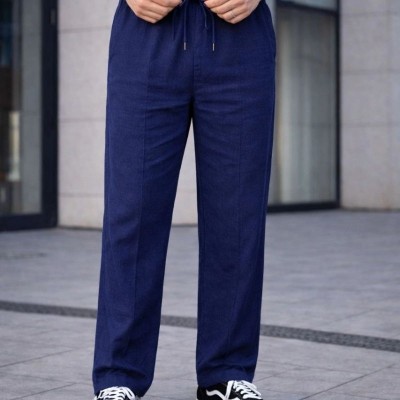 Erkek Keten Cepli Çıma Dikişli jogger Buggy Pantalon Rahat kalıp - Lacivert