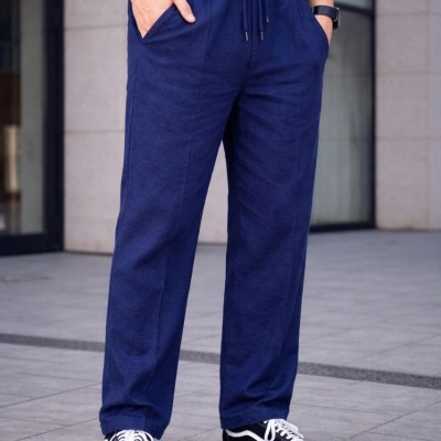 Erkek Keten Cepli Çıma Dikişli jogger Buggy Pantalon Rahat kalıp - Lacivert