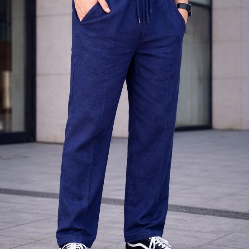 Erkek Keten Cepli Çıma Dikişli jogger Buggy Pantalon Rahat kalıp - Lacivert