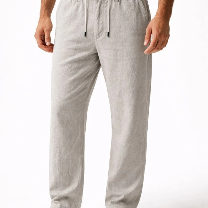 Erkek Keten Cepli Pantolon Lastikli Bel Bağcıklı Önden Fermuarlı - Gri