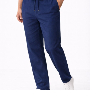 Erkek Keten Cepli Pantolon Lastikli Bel Bağcıklı Önden Fermuarlı - İndigo