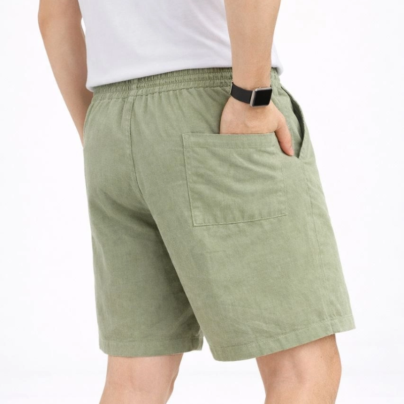 Erkek Keten Kumaş Cepli Rahat Kesim Bel Lastikli Şort - Mint Yeşili