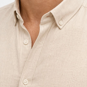 Erkek KETEN Kumaş Oversize Uzun Kollu Rahat Kalıp Gömlek - Bej