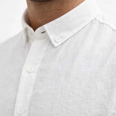 Erkek KETEN Kumaş Oversize Uzun Kollu Rahat Kalıp Gömlek - Beyaz