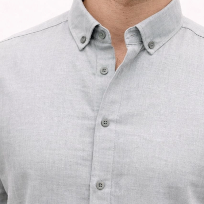 Erkek KETEN Kumaş Oversize Uzun Kollu Rahat Kalıp Gömlek - Boyalı Gri