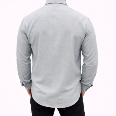 Erkek KETEN Kumaş Oversize Uzun Kollu Rahat Kalıp Gömlek - Boyalı Gri