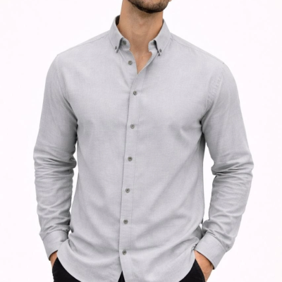 Erkek KETEN Kumaş Oversize Uzun Kollu Rahat Kalıp Gömlek - Boyalı Gri