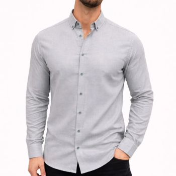 Erkek KETEN Kumaş Oversize Uzun Kollu Rahat Kalıp Gömlek - Boyalı Gri