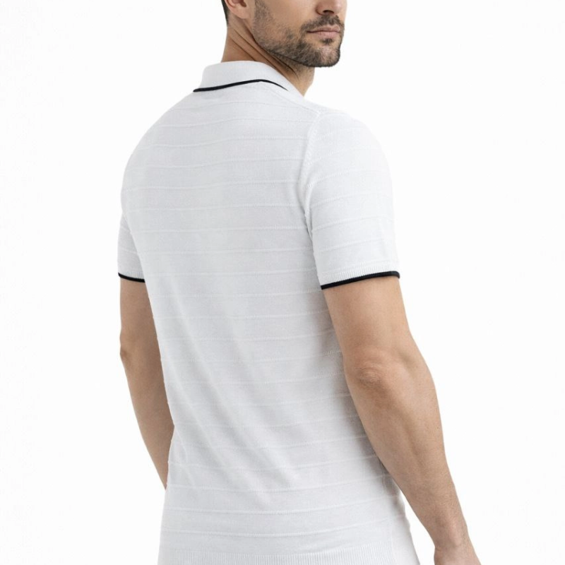 Erkek Kısa kol Fitilli Triko Polo Yaka Düğmesiz T-shirt 2'li Set Beyaz-Mint Yeşili