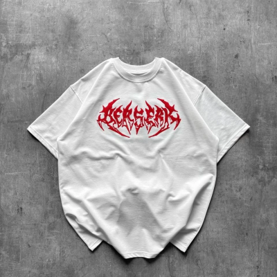 Erkek Kısa Kol Yazlık Tişört Bisiklet Yaka Baskılı Oversize T-Shirt - Beyaz