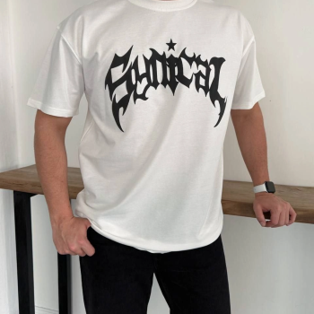 Erkek Kısa Kol Yazlık Tişört Bisiklet Yaka Baskılı Oversize T-Shirt - Beyaz